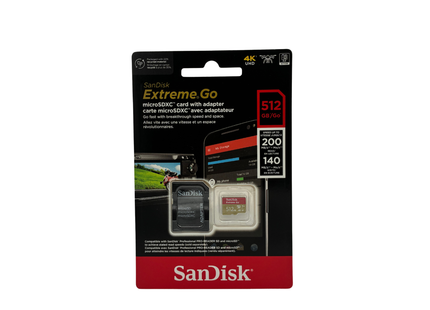 SANDISK 512GB Extreme Go Micro SDXC Karte (Für Android Smartphones und Tablets, Action Cams, Drones, UHS-I, bis zu 200 MB/s 5K, 4K UHD, Rescue Pro Deluxe, V30, Class 10, U3)