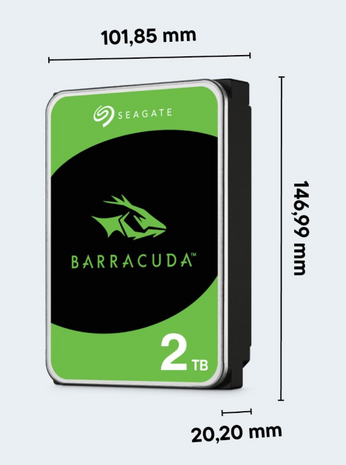 Seagate BarraCuda 2TB, Internal Hard Drive HDD, 3.5 Inch, 7200 RPM, 256 MB Cache, SATA 6GB/s, Silver, incl. Data Rescue Service (ST2000DMZ08)