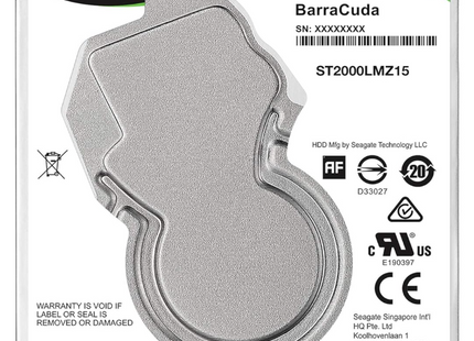 Seagate Barracuda 2TB Internal HDD, 2.5 Inch, 5400 RPM, 128 MB Cache, SATA 6GB/s, Silver, FFP, Model No.: ST2000LMZ15